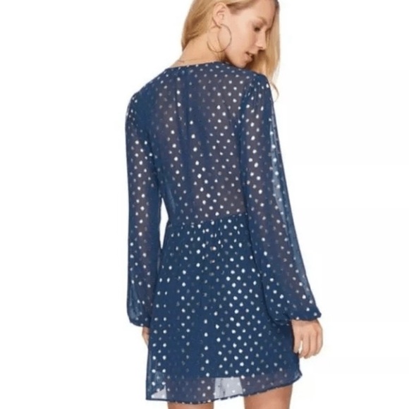 Show Me Your MuMu Gold Stardust Dot Navy Blue Long Sleeve Dress - Picture 4 of 9